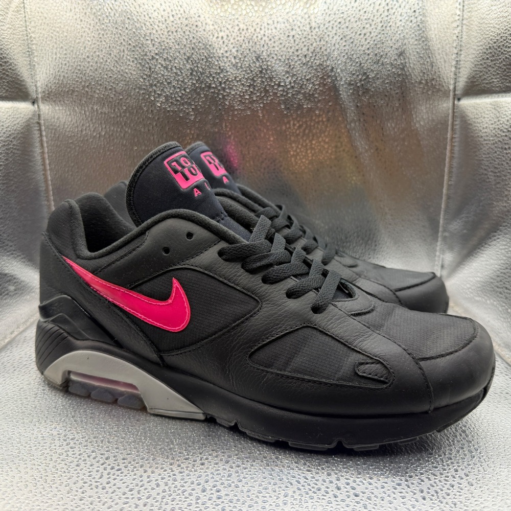 Size 10 Nike Air Max 180 Sneakers Mens Black Pink Excellent AQ9974-001 Low Top